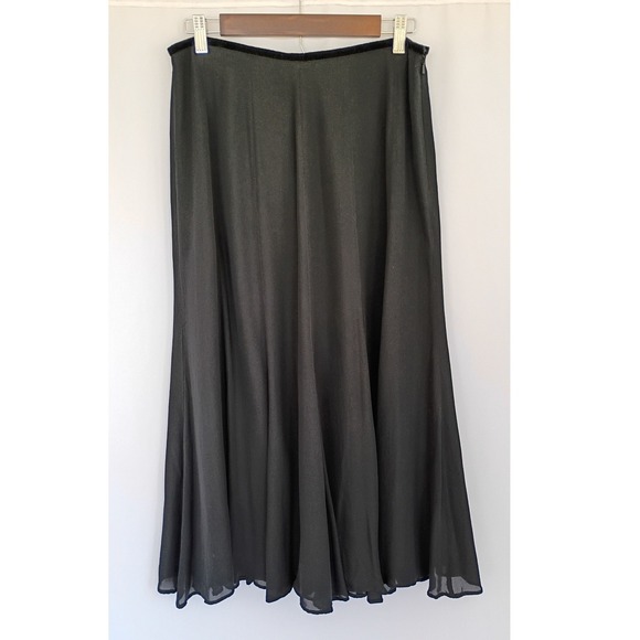 Lauren Ralph Lauren Dresses & Skirts - Lauren Ralph Lauren Black 100% Silk Maxi Skirt Velvet Trim Size 10 Formal A-Line